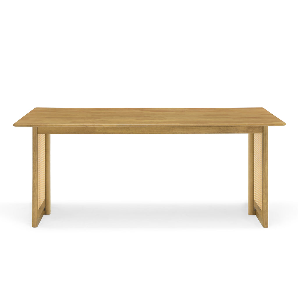 Natural Color Rubber Wood Dining Set with Plastic Rattan