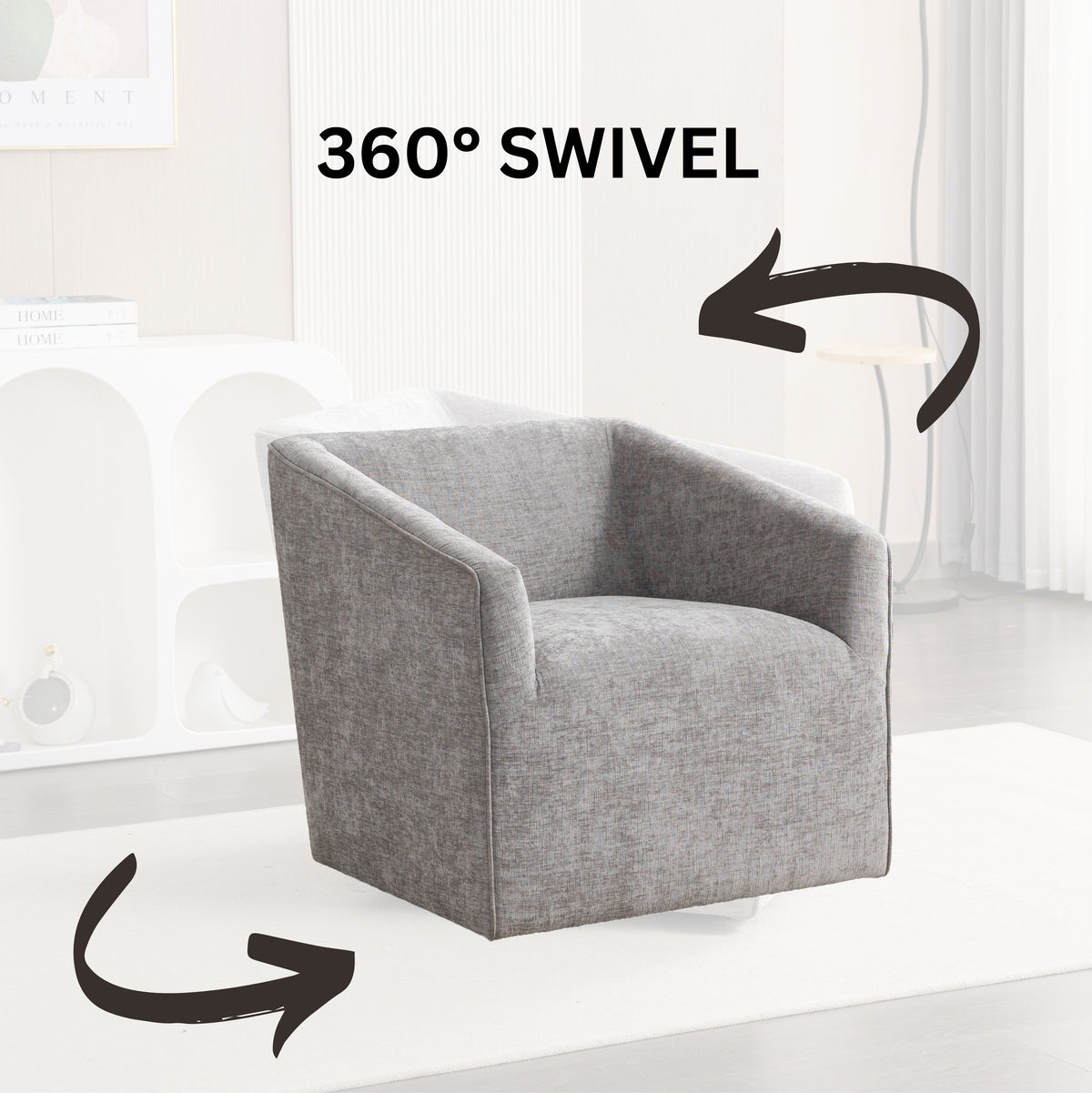 Nice Modern Upholstered Barrel Armchair, 360° Swivel