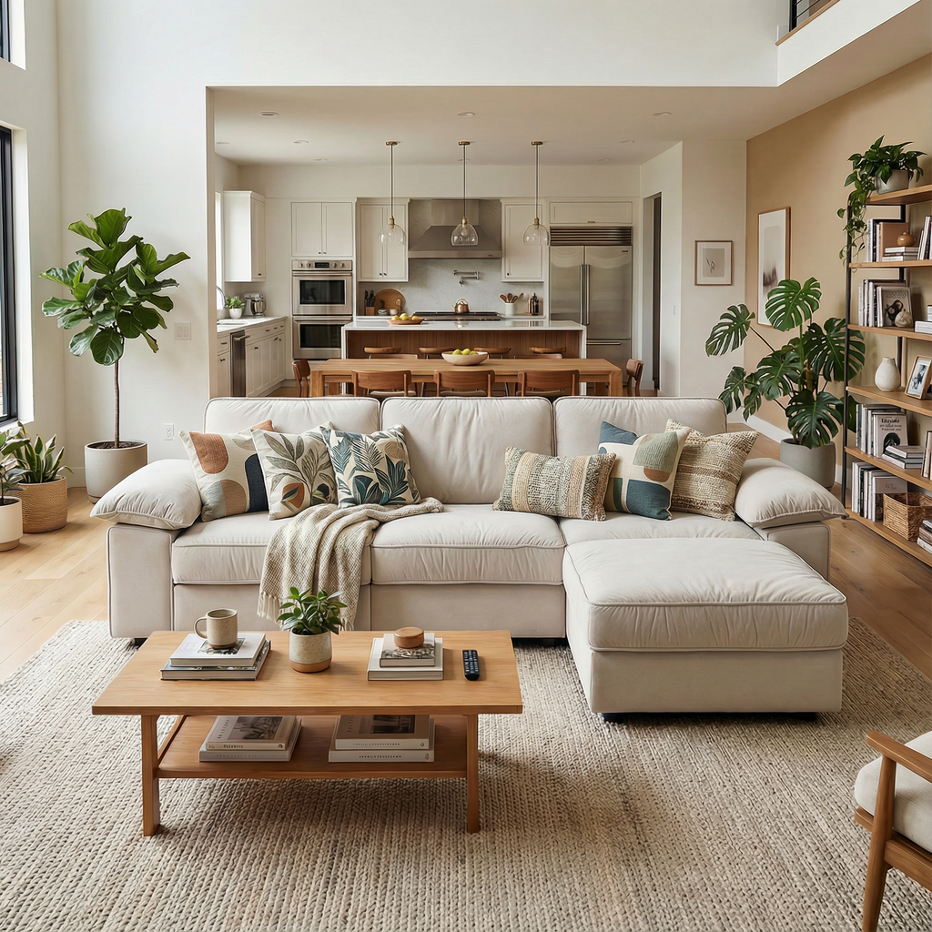 105.5-Inch Modern L-Shaped Sectional Sofa with Ottoman