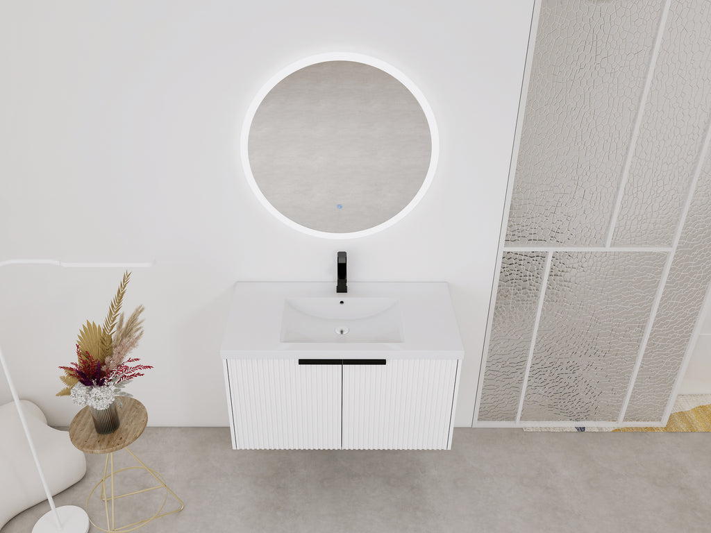 36" Wall Mounted Bathroom Vanity with Resin Sink & 2 Soft-Close Doors