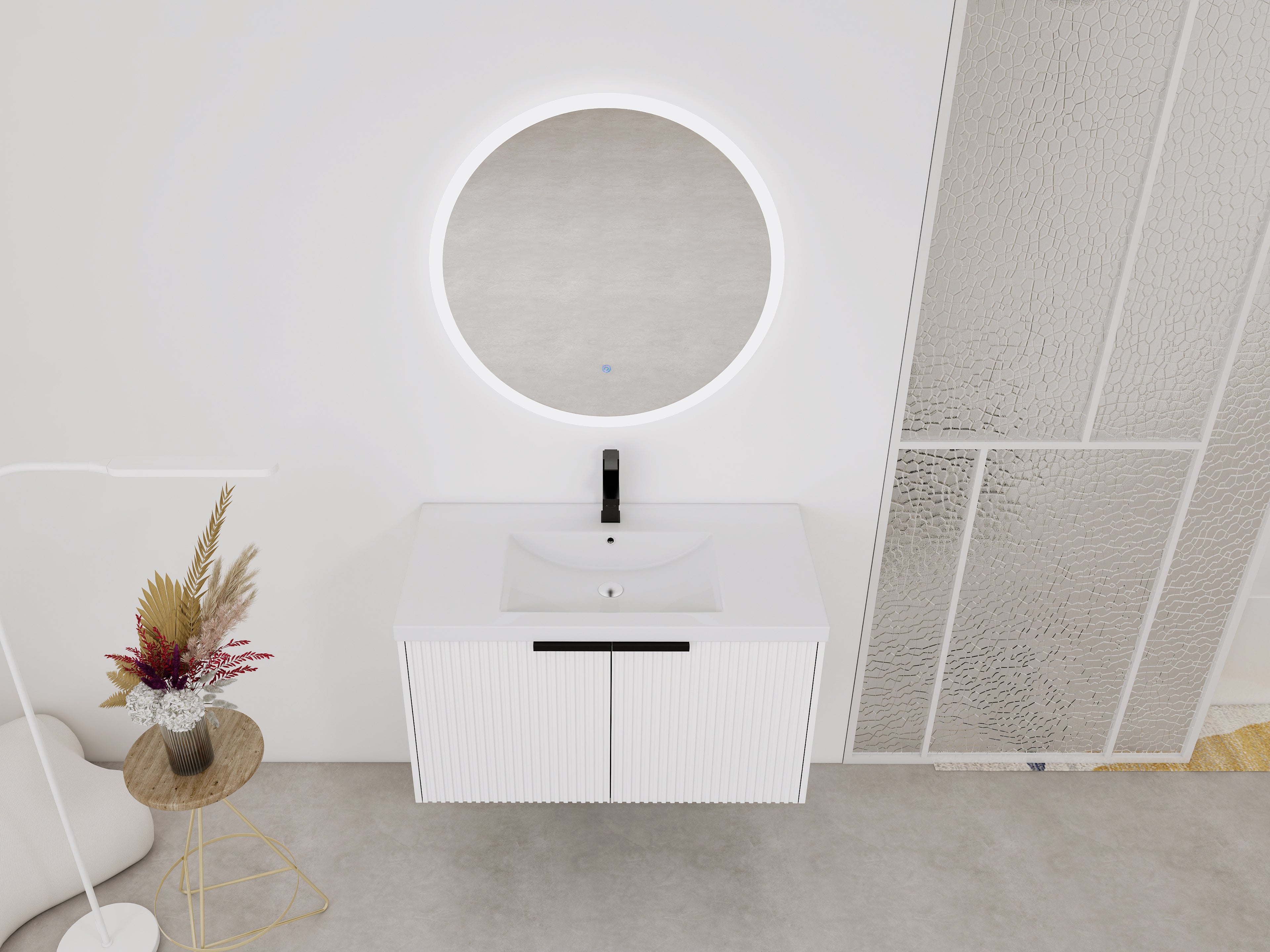 36" Wall Mounted Bathroom Vanity with Resin Sink & 2 Soft-Close Doors
