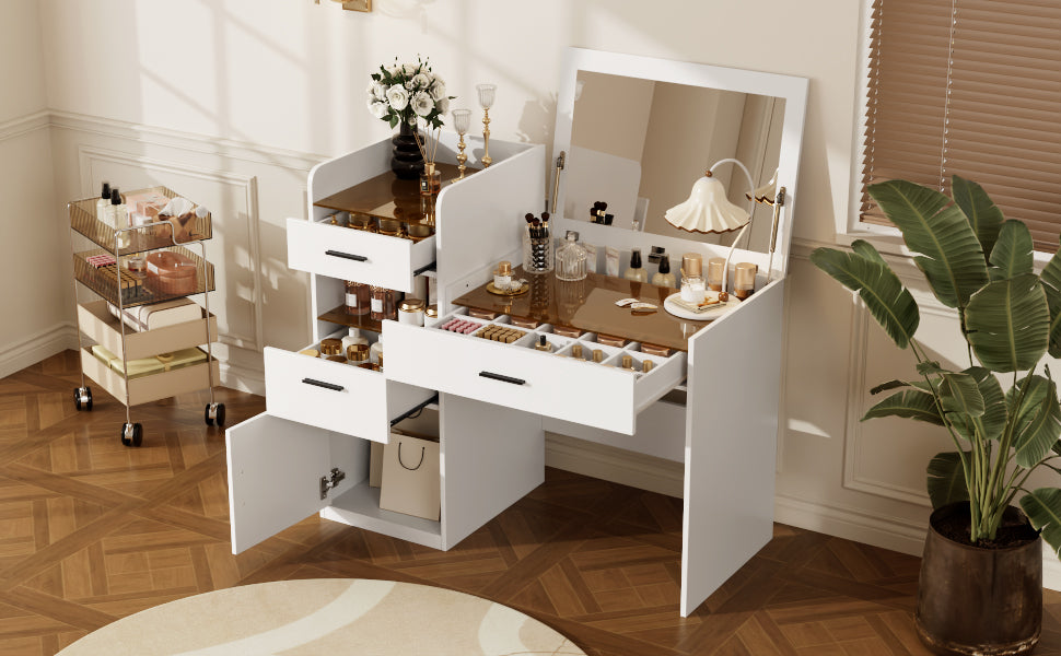 3-in-1 Vanity Desk with Flip Top Mirror