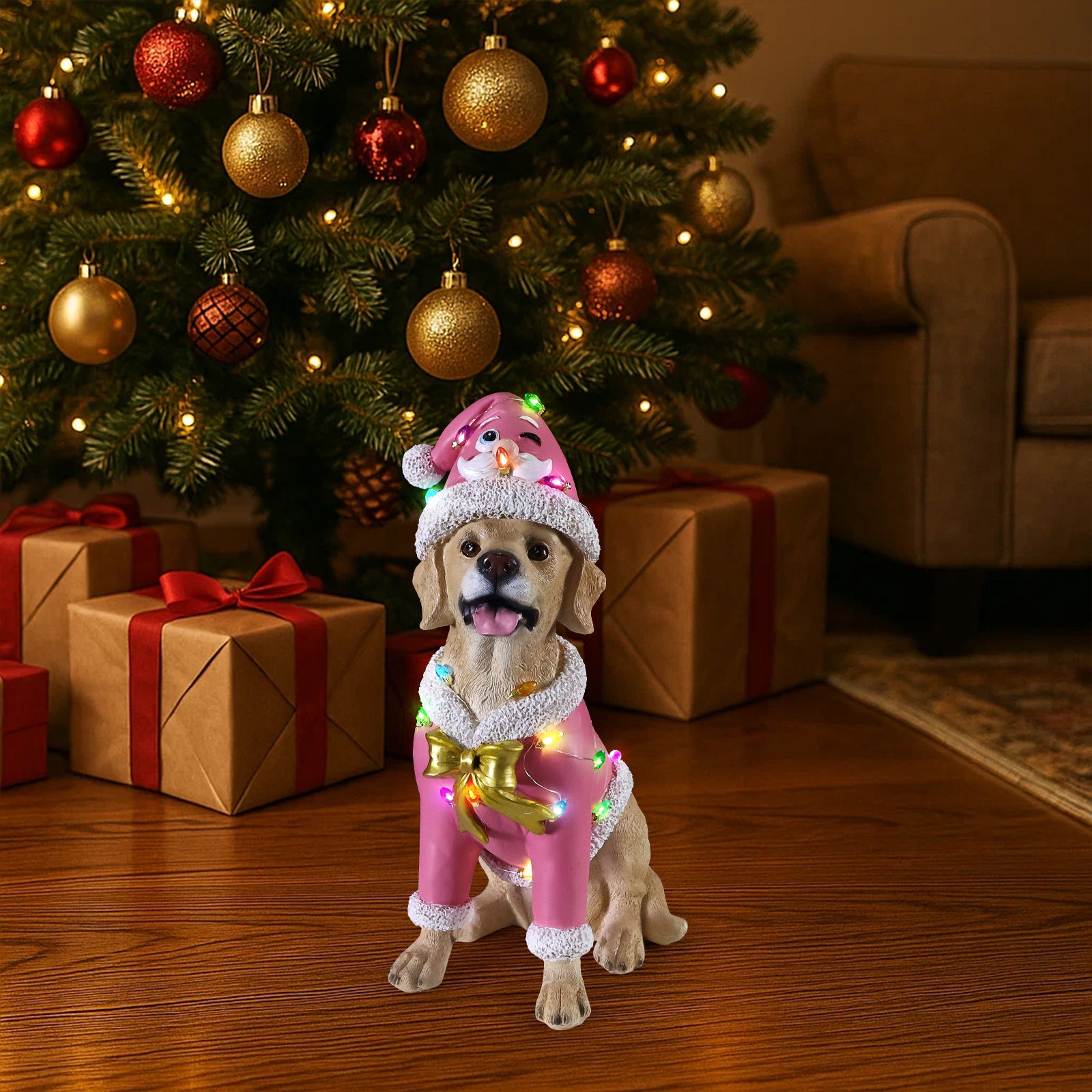 Christmas Labrador Retriever Statue, Holiday Dog Figurine