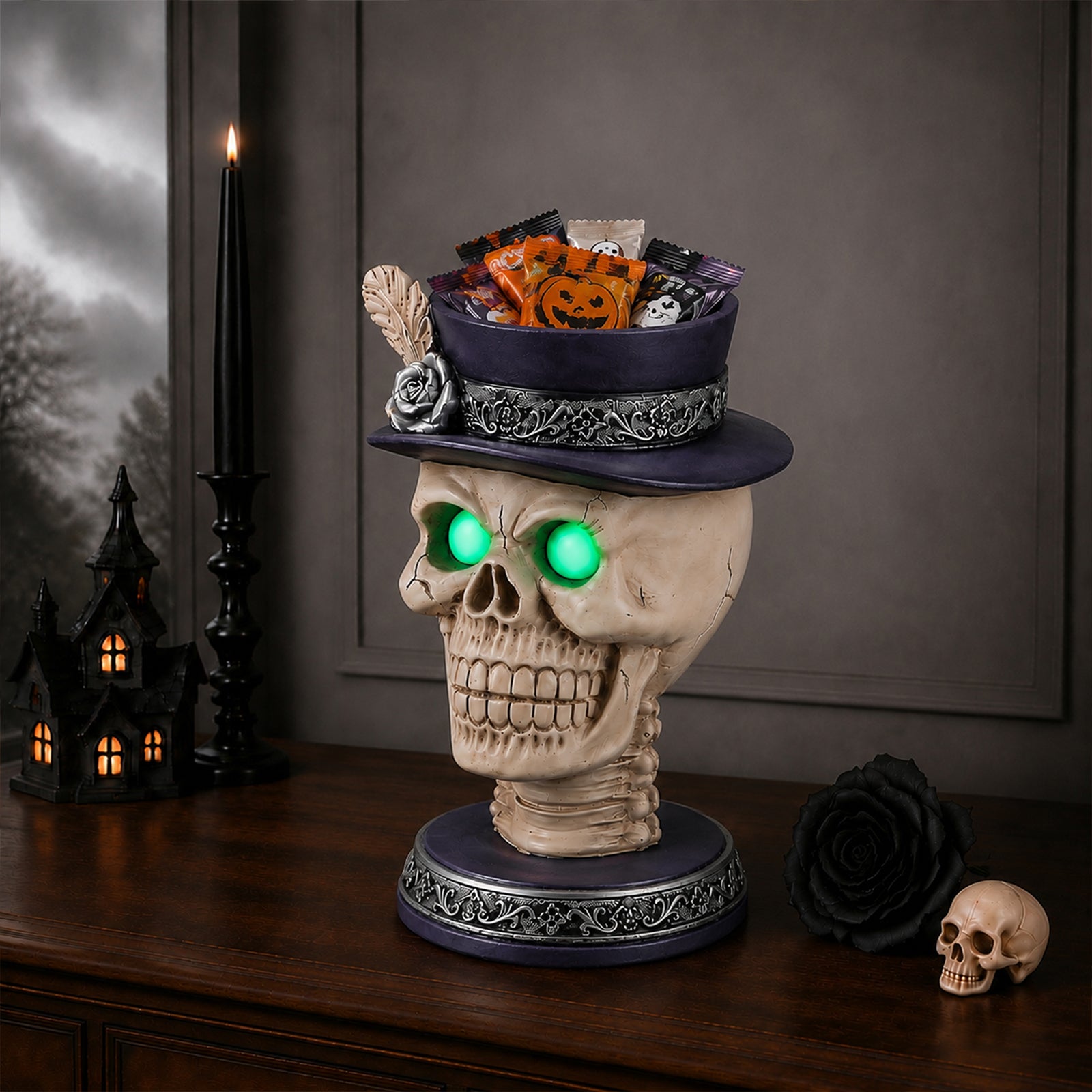 Halloween Skull Candle Holder with Glowing