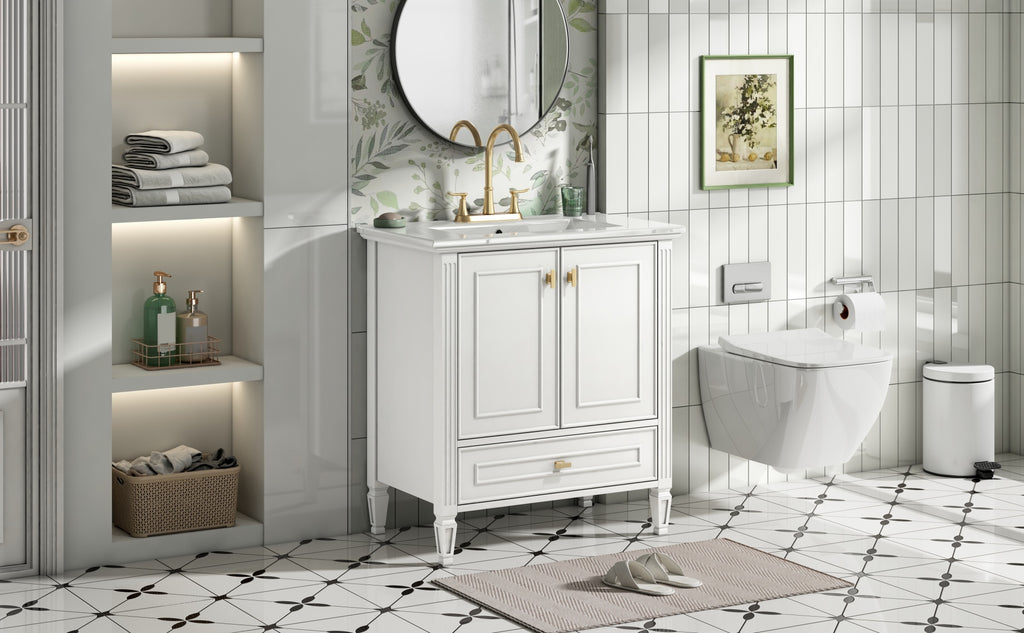 30" Bathroom Vanity with Sink, Freestanding Vanity with Storage