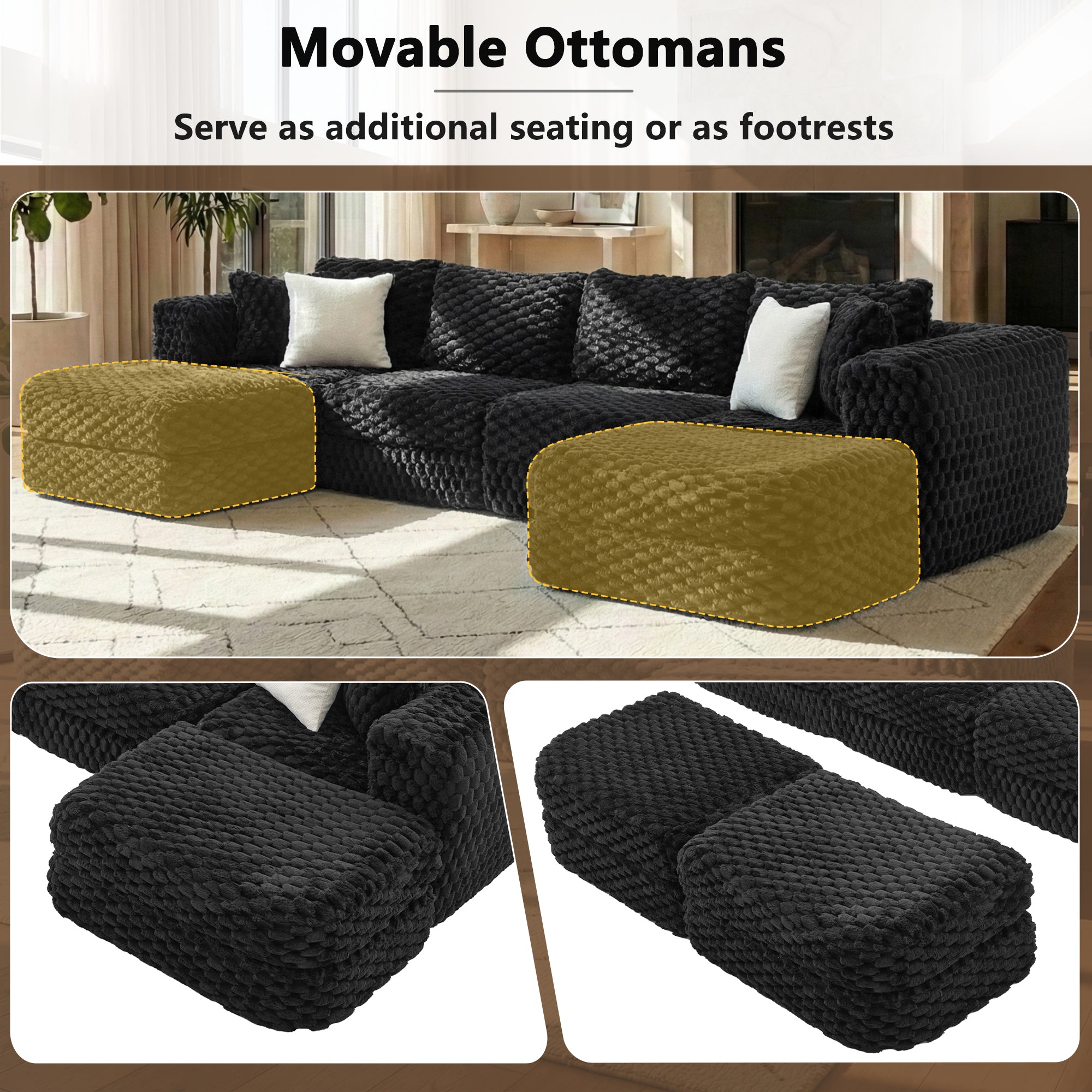Modular Sectional Sofa with Two Movable Ottomans