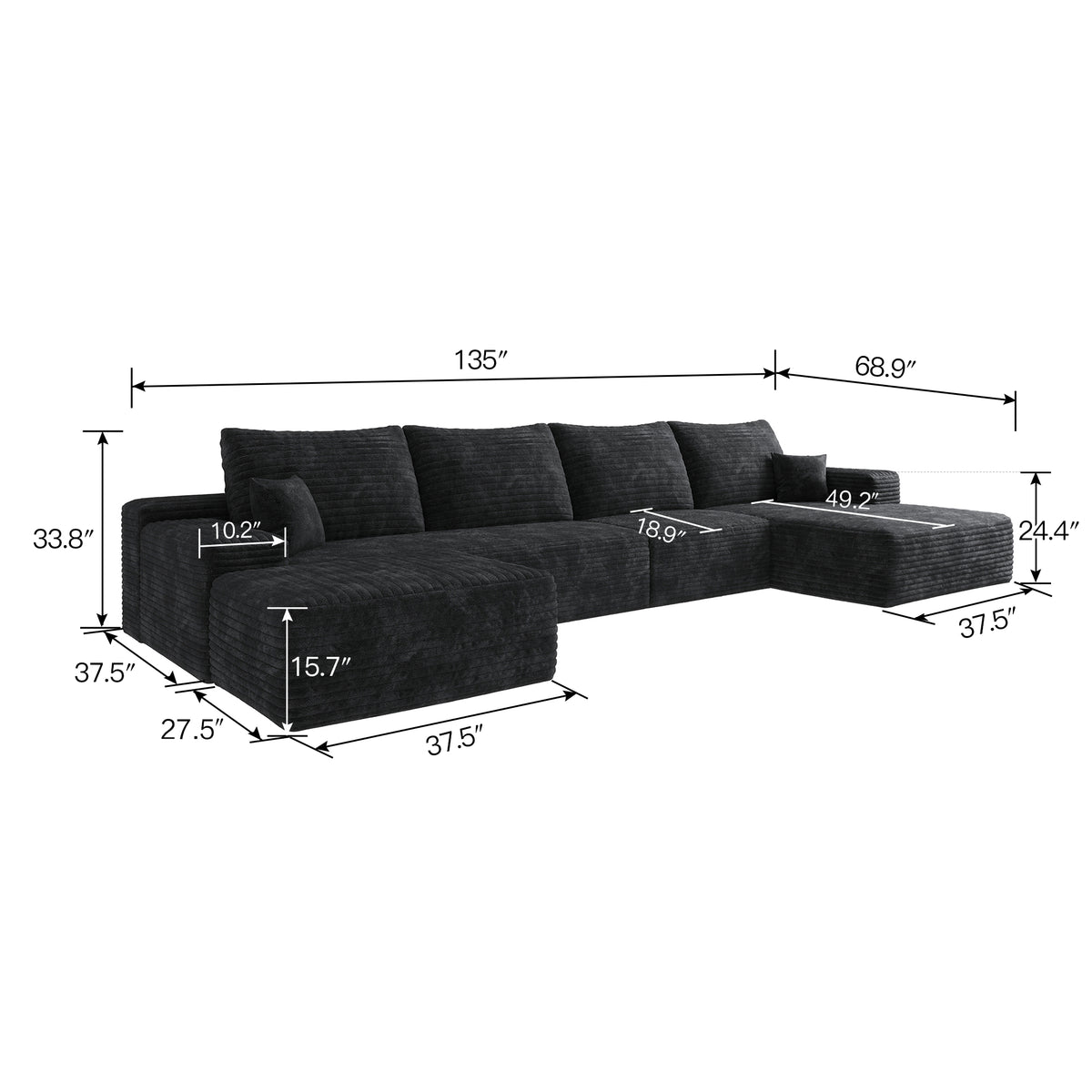 135" Cloud Sectional Sofa with Ottoman