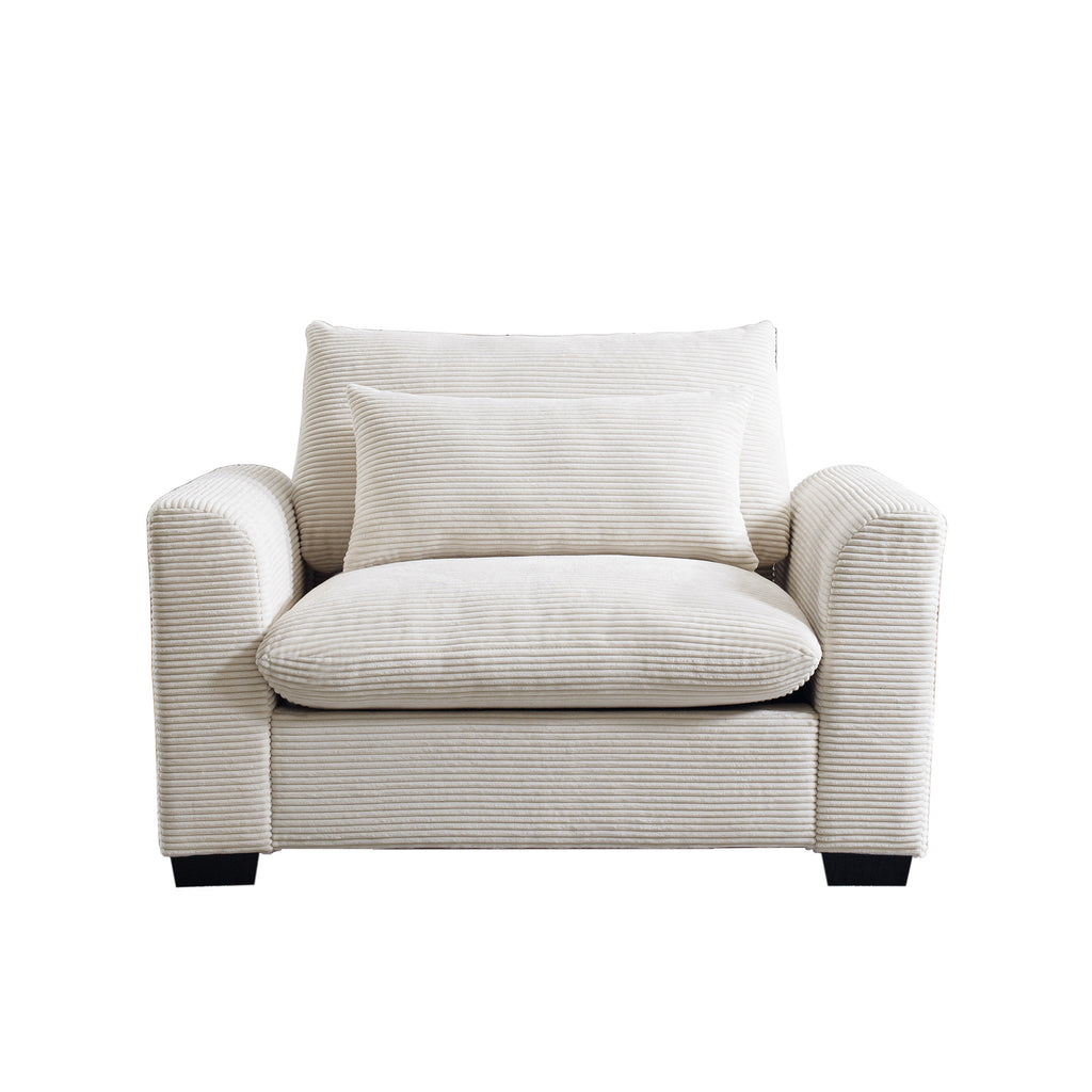 Beige Corduroy Deep Seat Accent Chair
