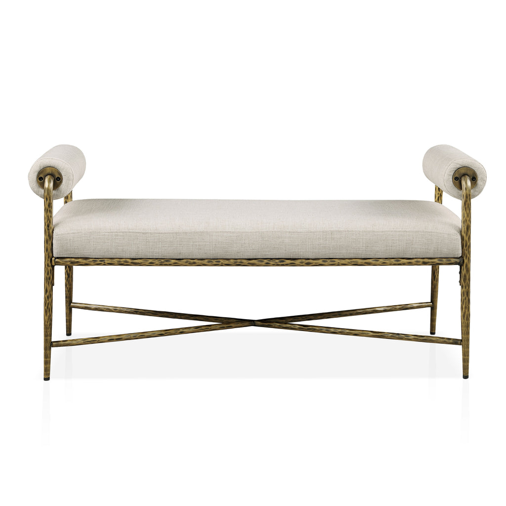 Matte Gold Upholstered Bench with Forged Steel Frame, 48 Inches