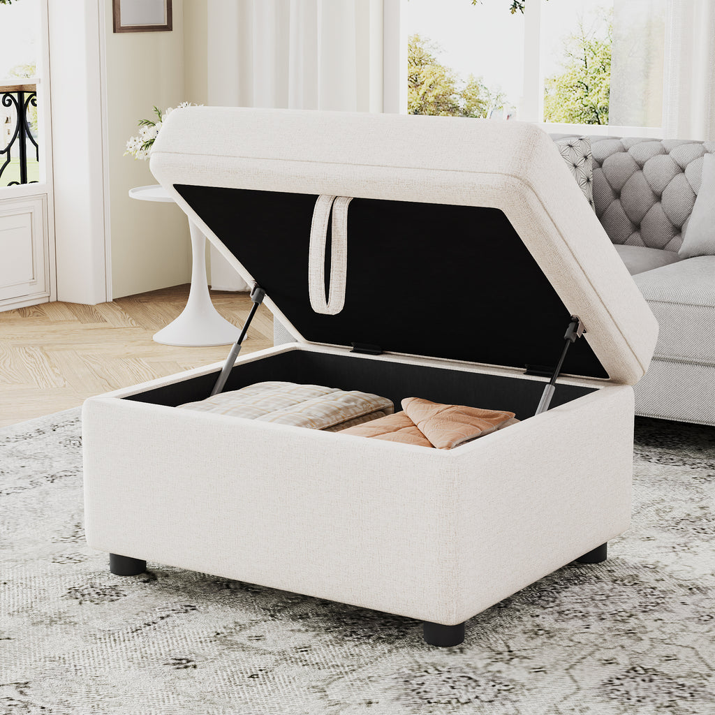 Movable Storage Ottoman - 26.6" Chenille Footrest