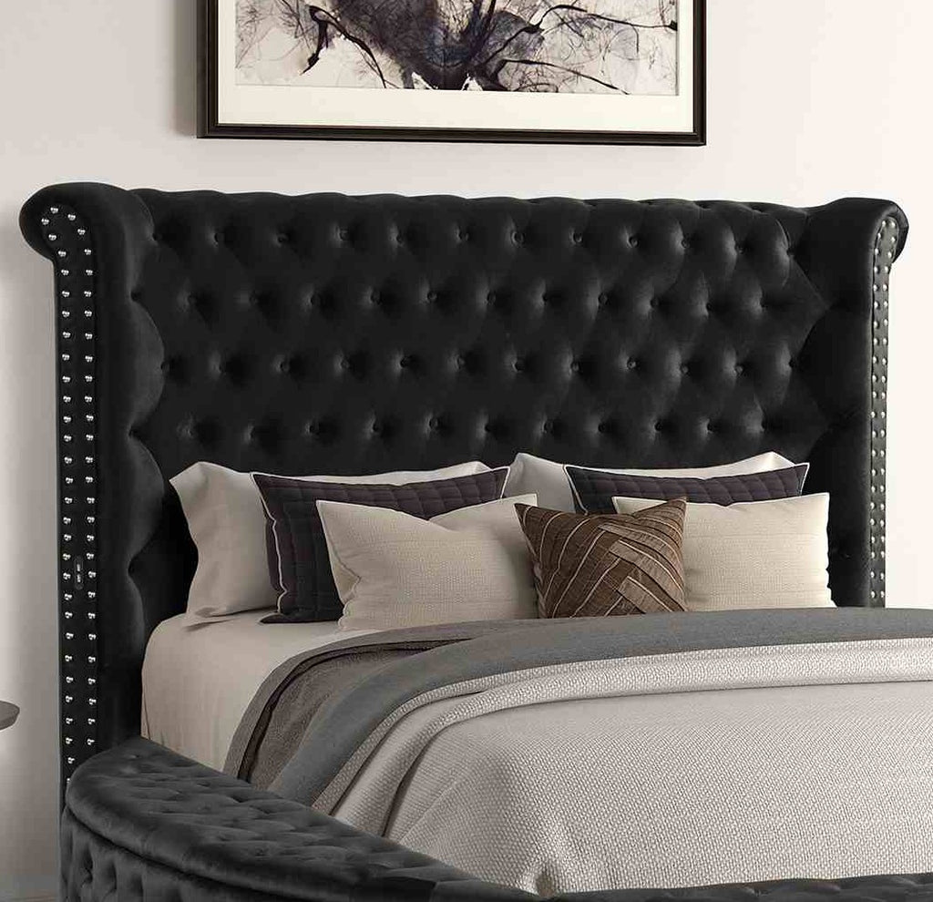 Glam 1pc King Size Bed Round Storage
