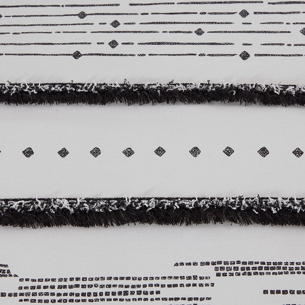 Cotton Printed Comforter Set with Trims - Black/White King/Cal King