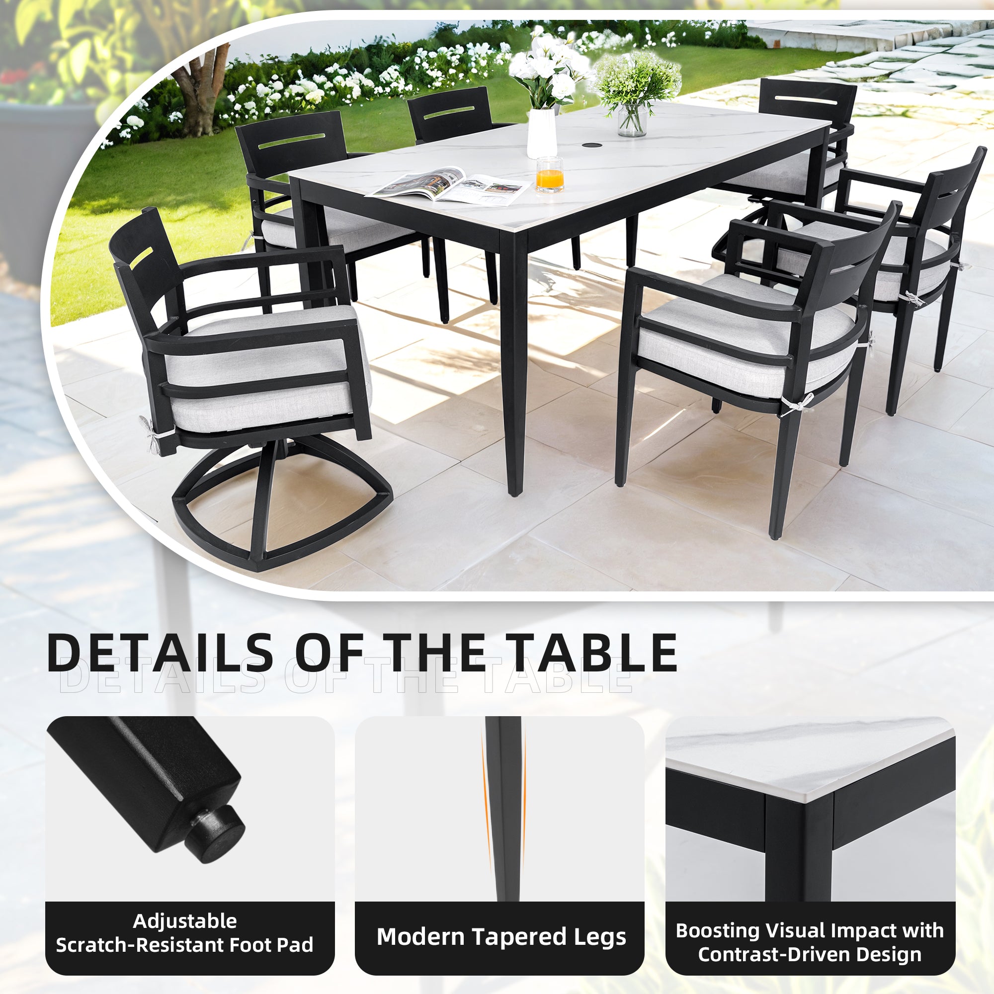 Modern 7PC Outdoor Patio Aluminum Dining Set