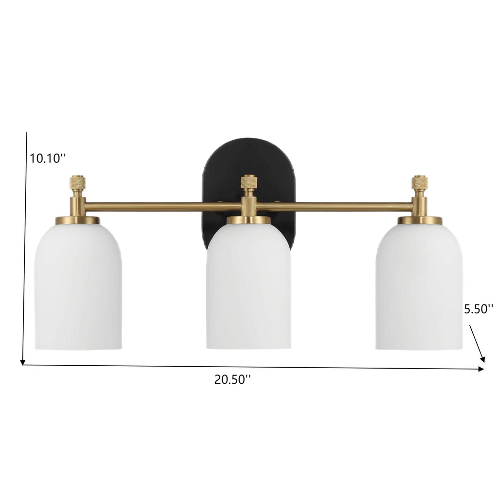 Meadows Three Lights Vanity Brushed Gold Bathroom Lighting