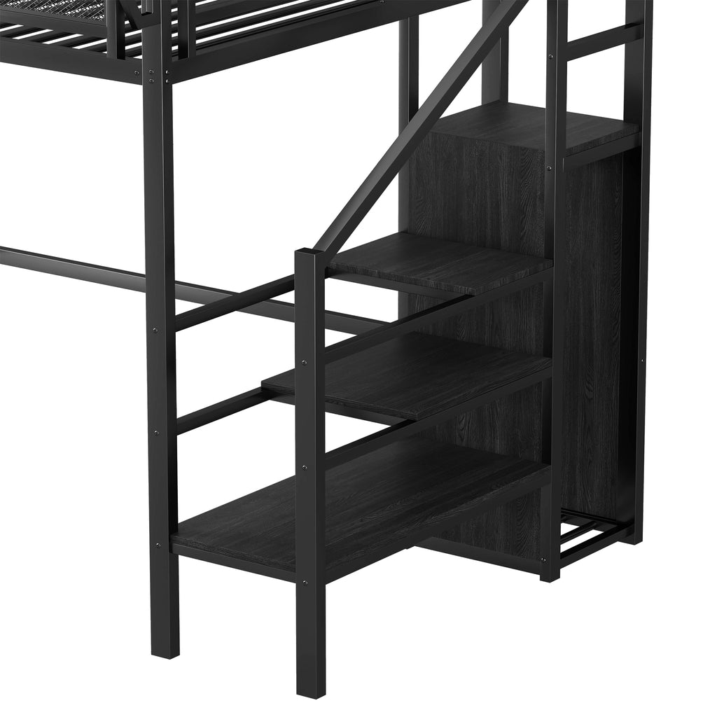 Twin Size Loft Bed with Stairs and Storage