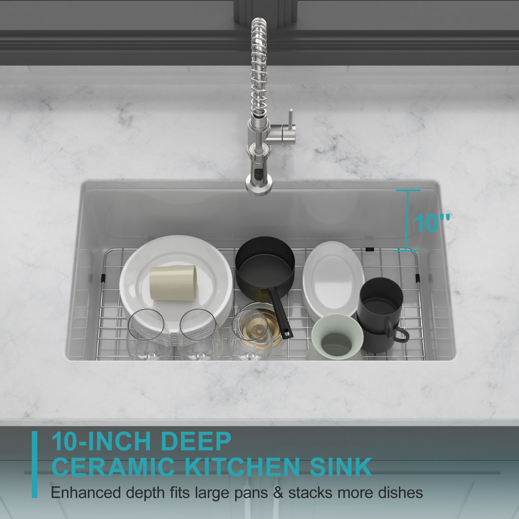 32" Undermount Single Bowl Fireclay Kitchen Sink
