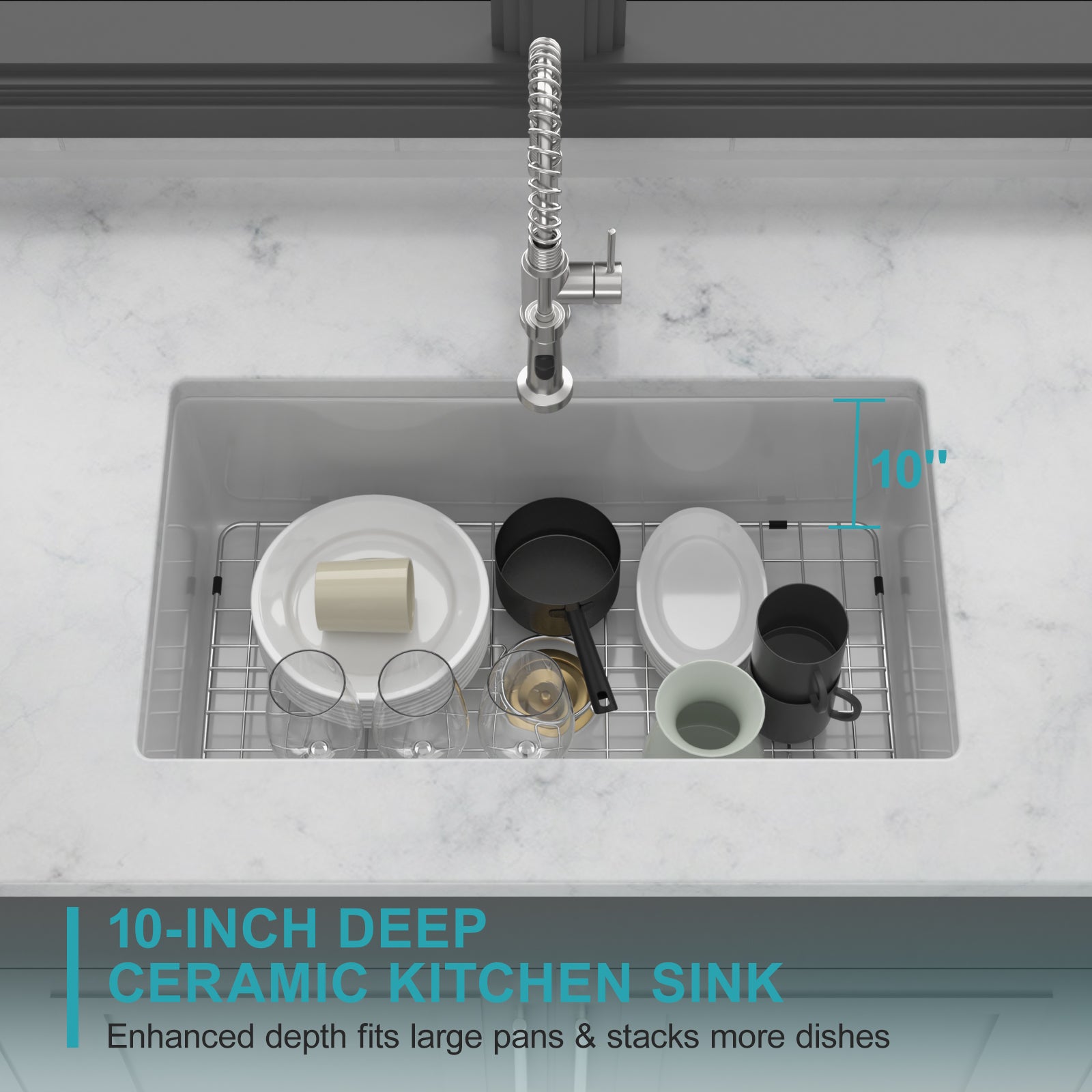 32" Undermount Single Bowl Fireclay Kitchen Sink