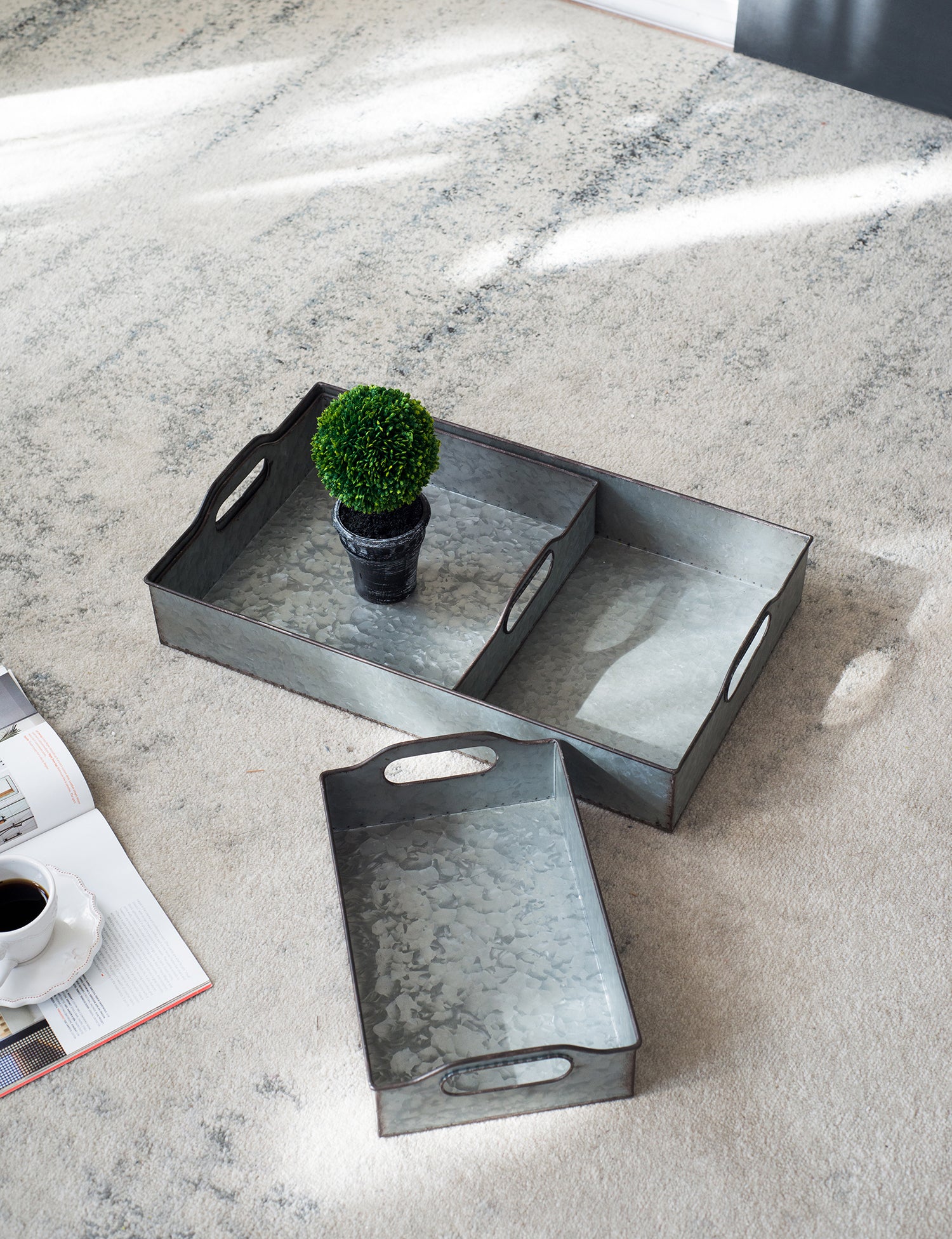 Set of 3 Decorative Galvanized Trays