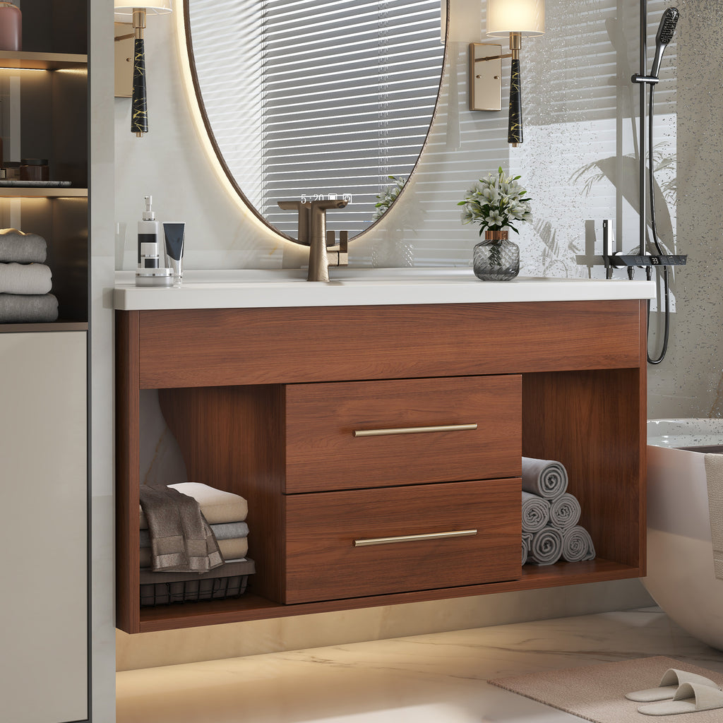 Mid-Century Modern 35.4" Bathroom Vanity with Integrated Sink