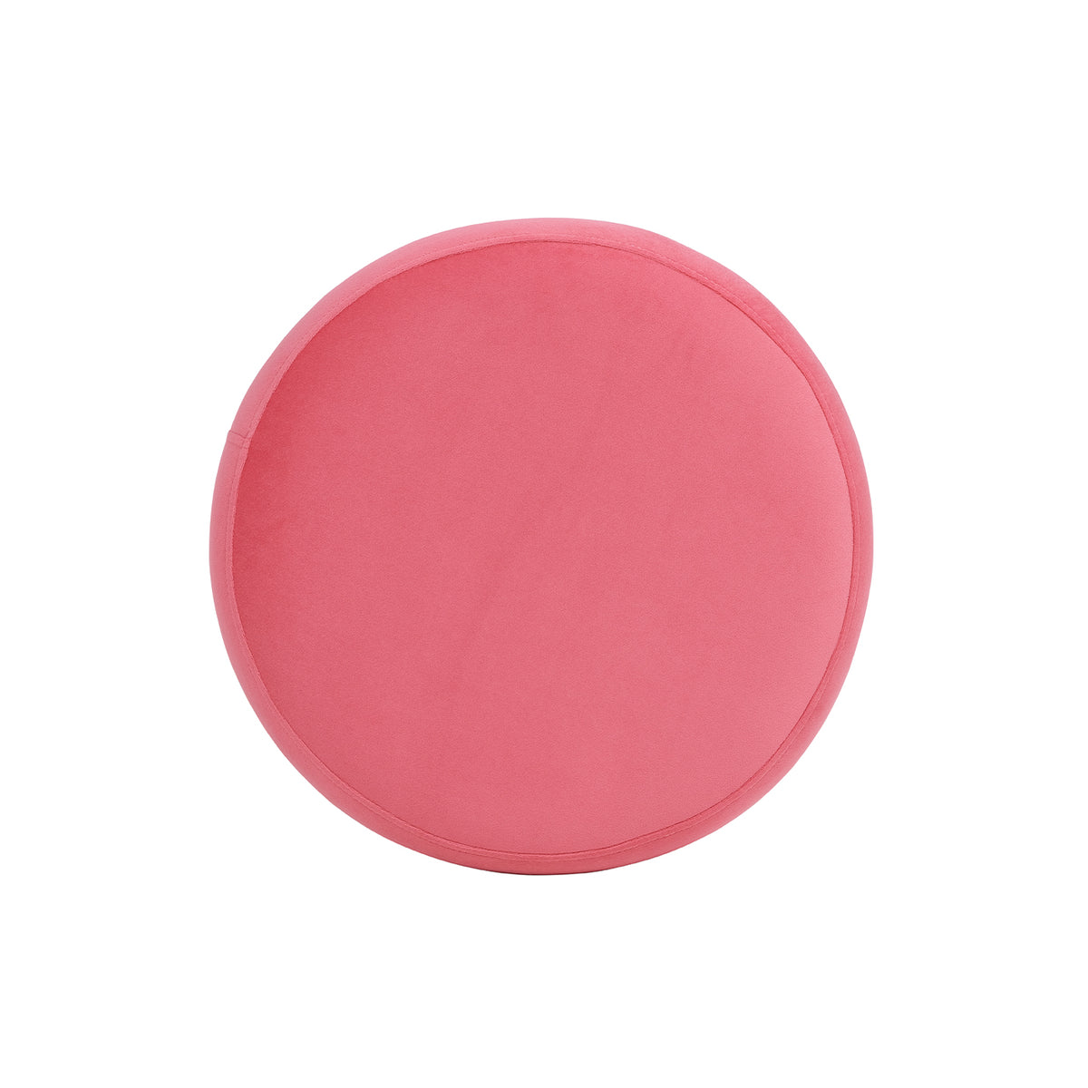 Edward Round Upholstered Ottoman, 17.5-Inch, Rose Pink Velvet with Bullion Fringe