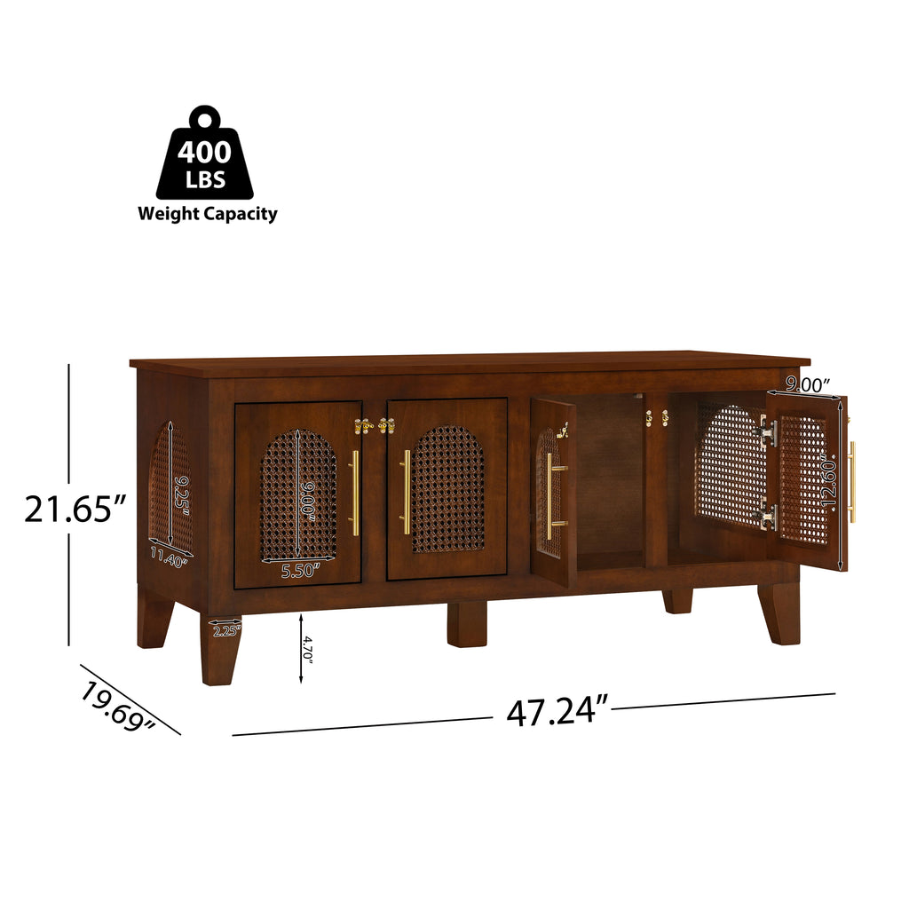 Lars Indoor Rattan Decorated Rubber Wood Dog Crate Cabinet Furniture