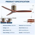 52 Inch American Farmhouse Rustic Elegance Classical Solid Wood Ceiling Fan