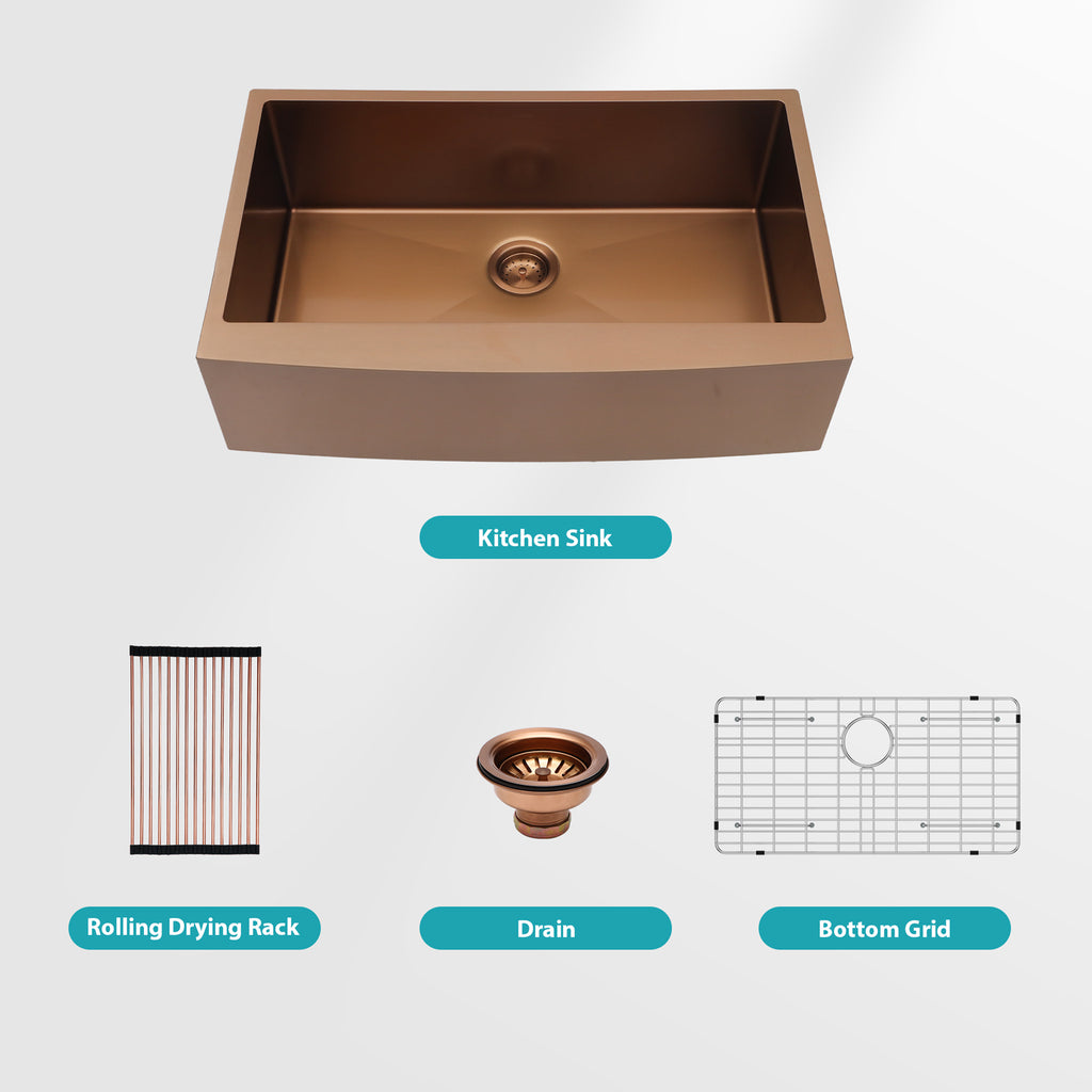 30" Rose Gold Farmhouse Kitchen Sink