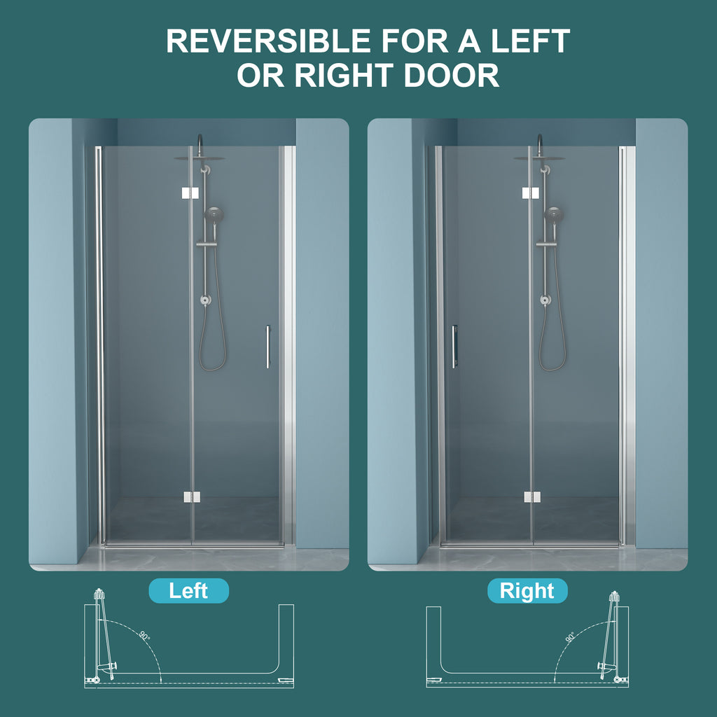 30"W x 72"H Fold Frameless Shower Door with Tempered Glass