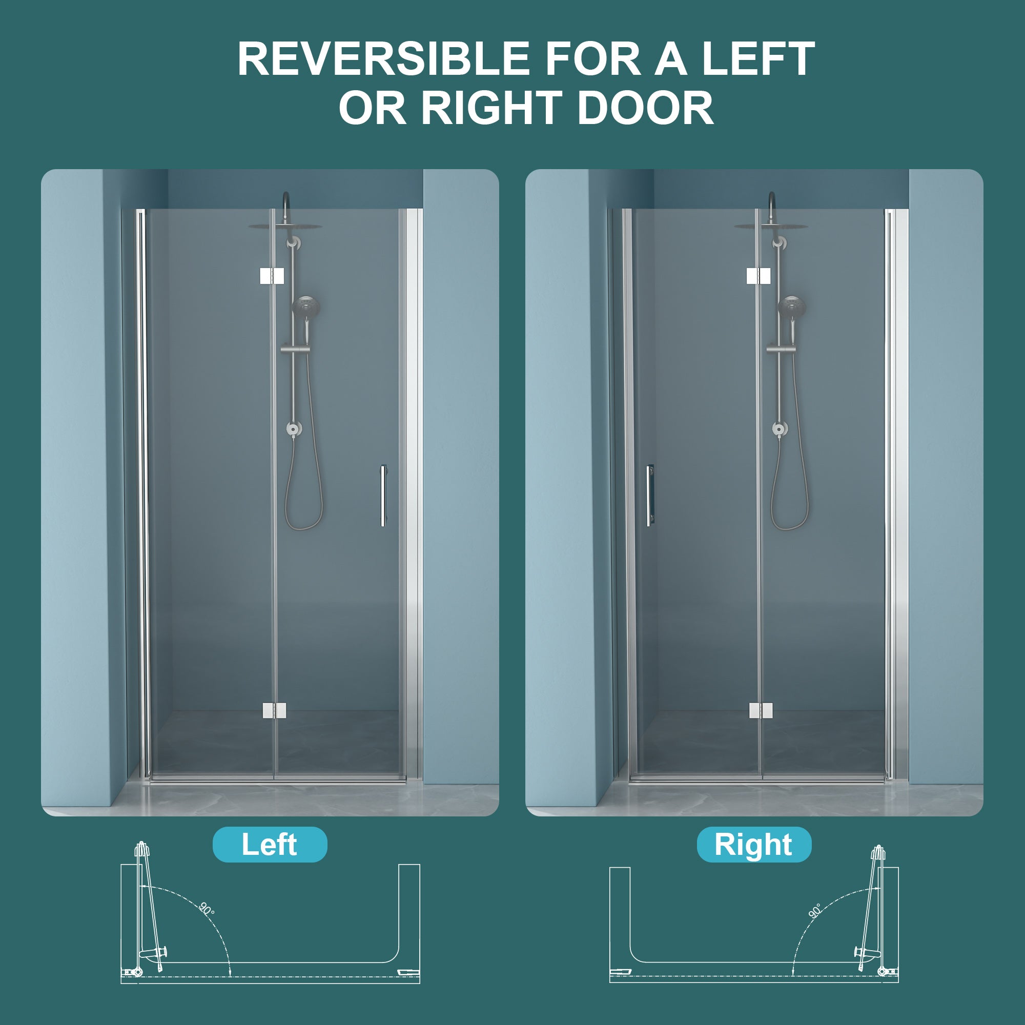 32"W x 72"H Fold Frameless Shower Door with Tempered Glass
