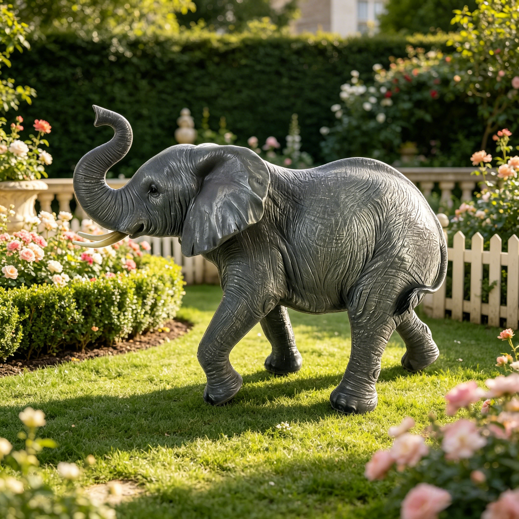 20" Tall Resin Elephant Statue with Raised Trunk