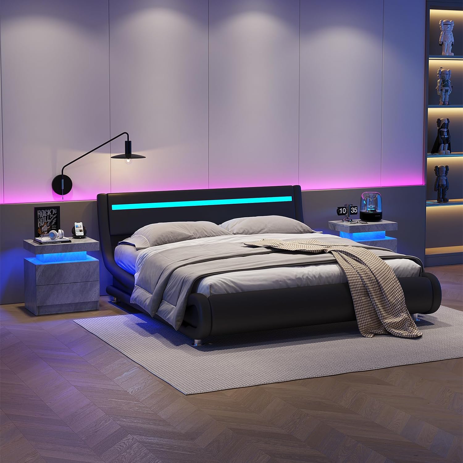 Modern LED Nightstand with 2 Drawers - Deep Gray