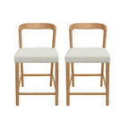 Solid Rubber Wood Counter Stools (Natural Oak + Beige) - Set of 2