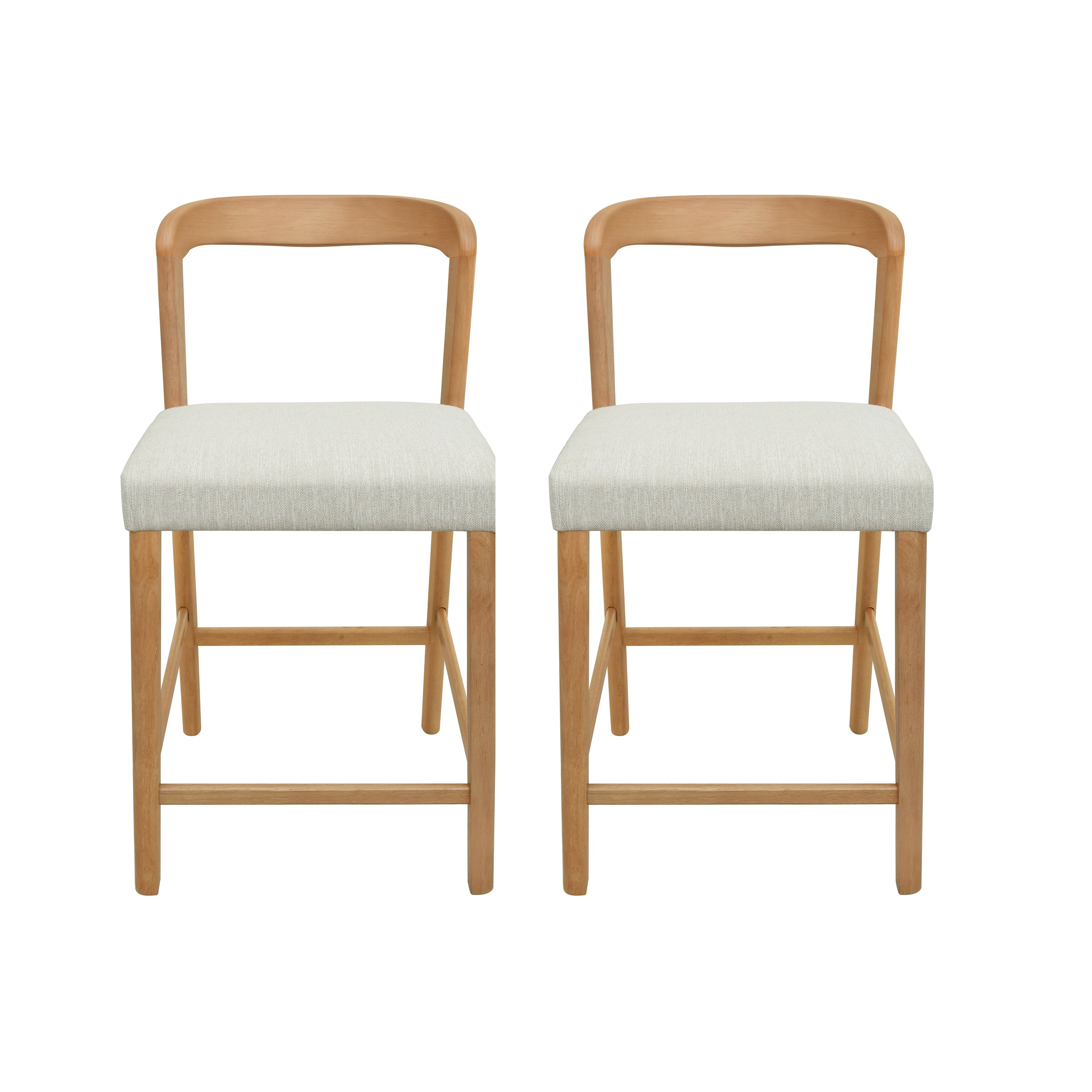 Solid Rubber Wood Counter Stools (Natural Oak + Beige) - Set of 2