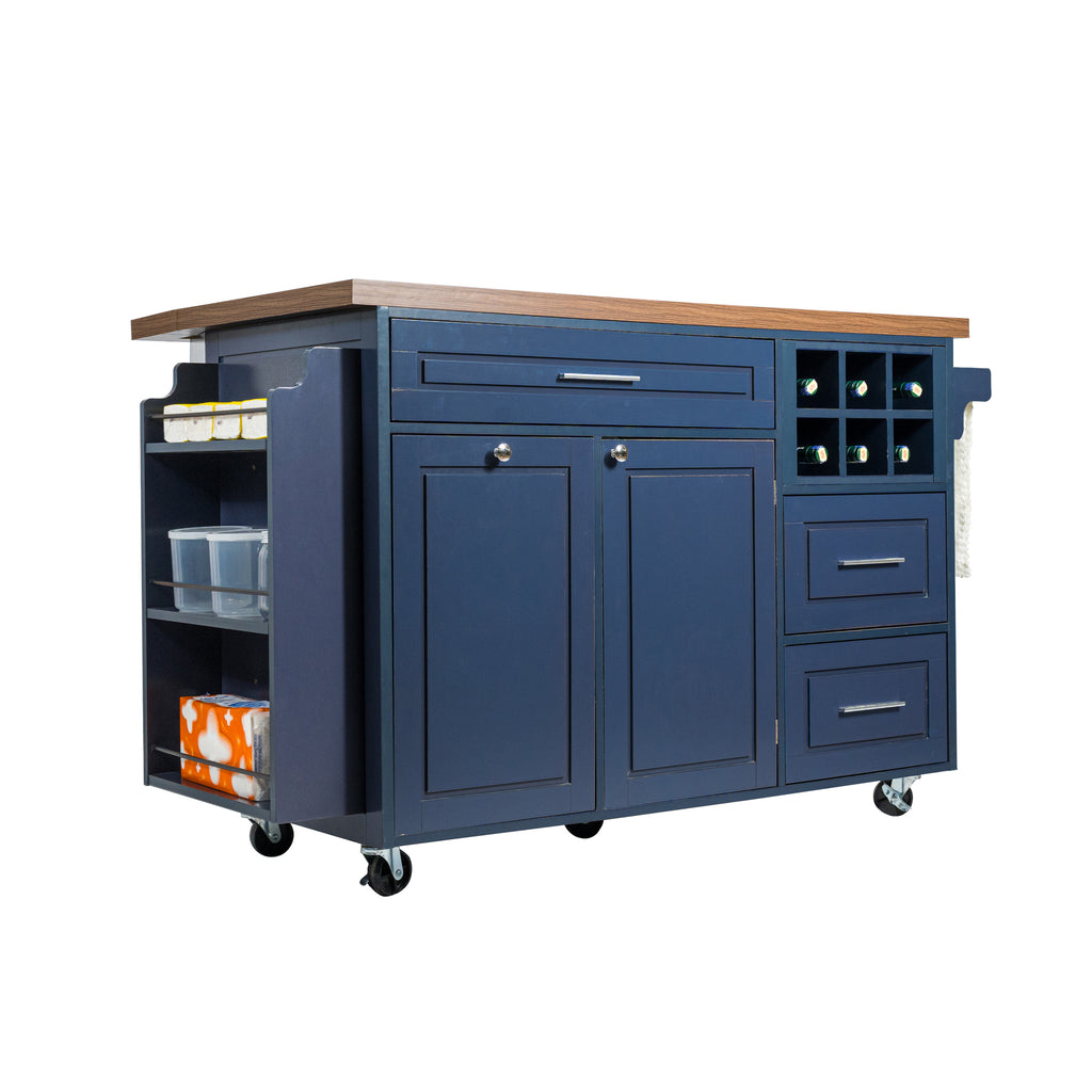 51.54" Rolling Kitchen Island Cart with Drop-Leaf