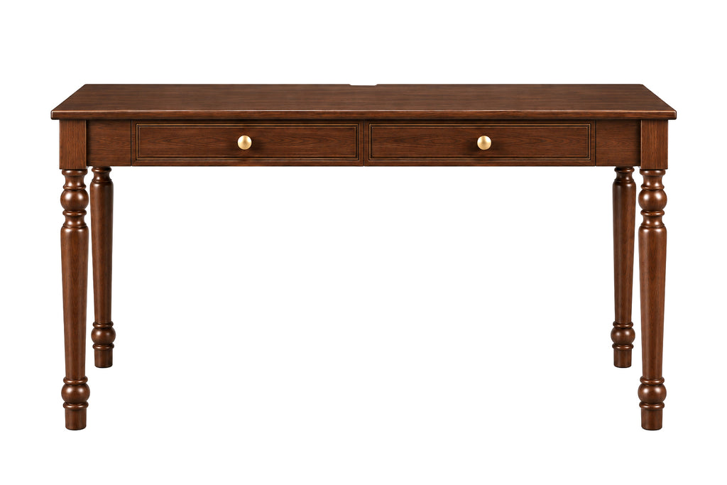47.2-Inch Walnut Rubber Wood Writing Desk with Drawers, French Country