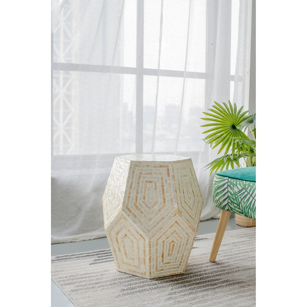 18x18x21 Hexagonal Capes Capiz Stool Cream/Yellow