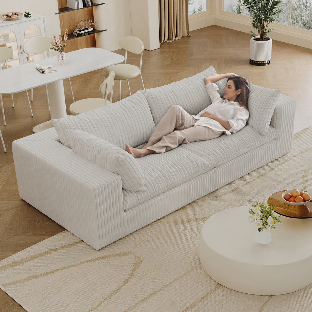 Y137 2-Seat Sofa, White Fabric with Feather-Filled Cushions