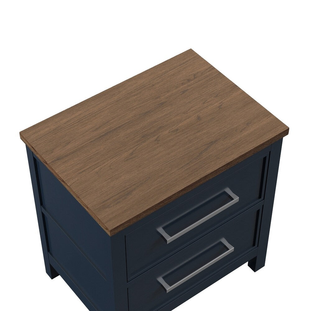 Modern Farmhouse Style 1pc Nightstand Two Tone Design English Dovetail Drawers Nickel Handles Recessed Panel