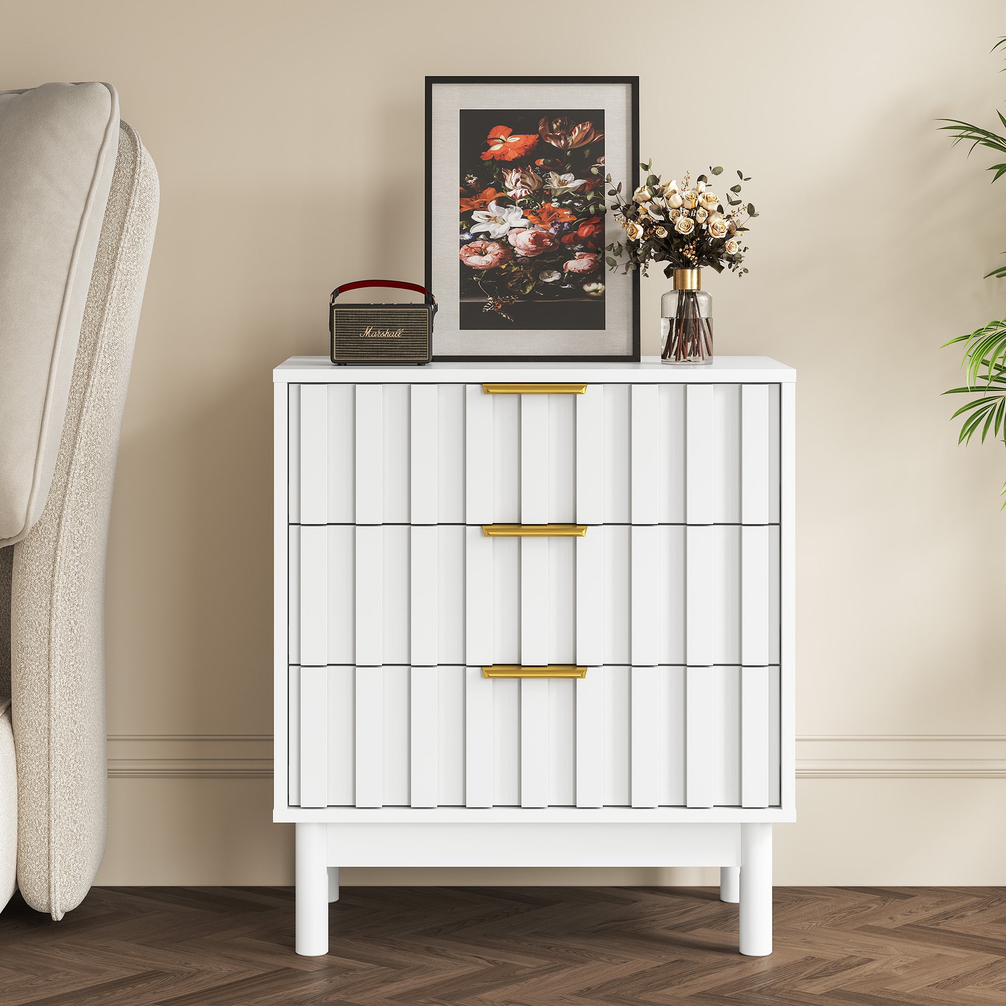 3 Drawer Dresser with Fluted Panel Design