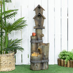 Outsunny Outdoor Fountain with Birdhouse and LED Lights