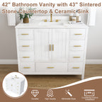 42" Modern Solid Wood Bathroom Vanity with Sink, 43" Carrara