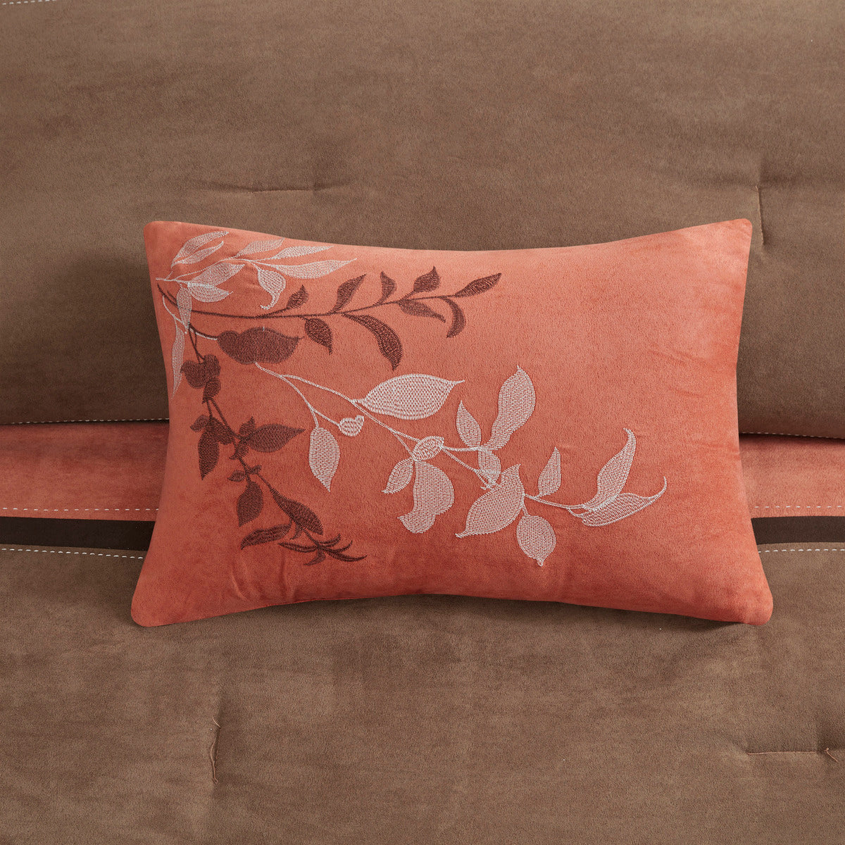7 Piece Faux Suede Comforter Set - Coral Cal King