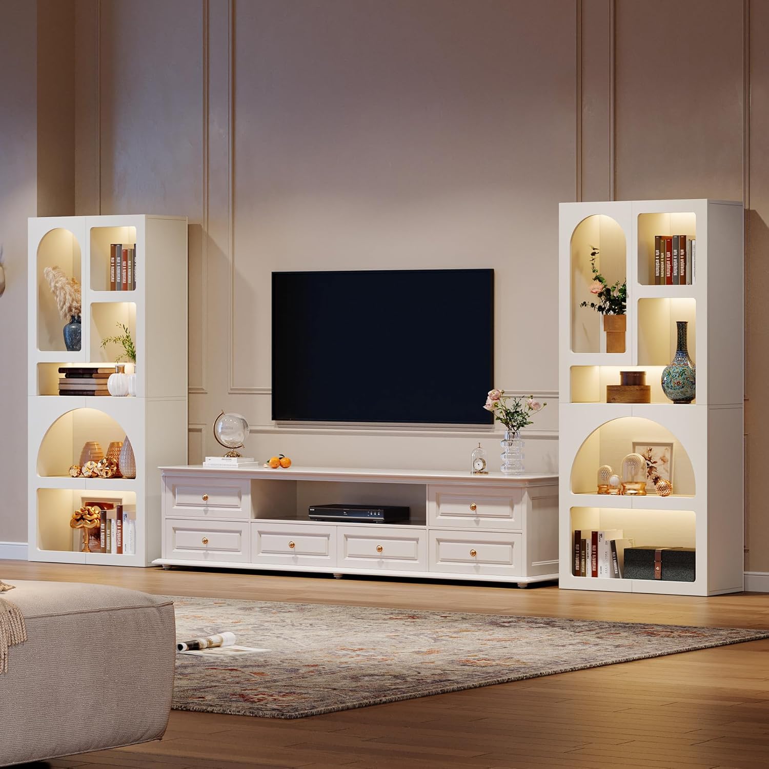70.87” Tall White Geometric Arched 5-Shelf Art Display Bookcase
