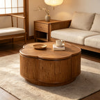 Flower-Shaped Rattan Coffee Table with Lift-Off Lid Storage