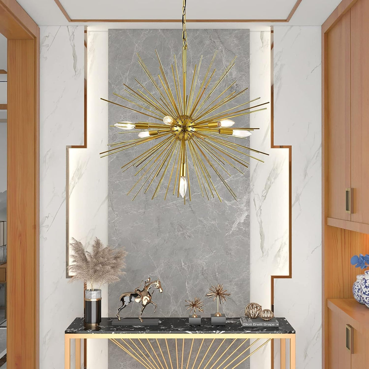 Gold Sputnik Chandelier, 7-Light Satellite Pendant, 25.6 Inch