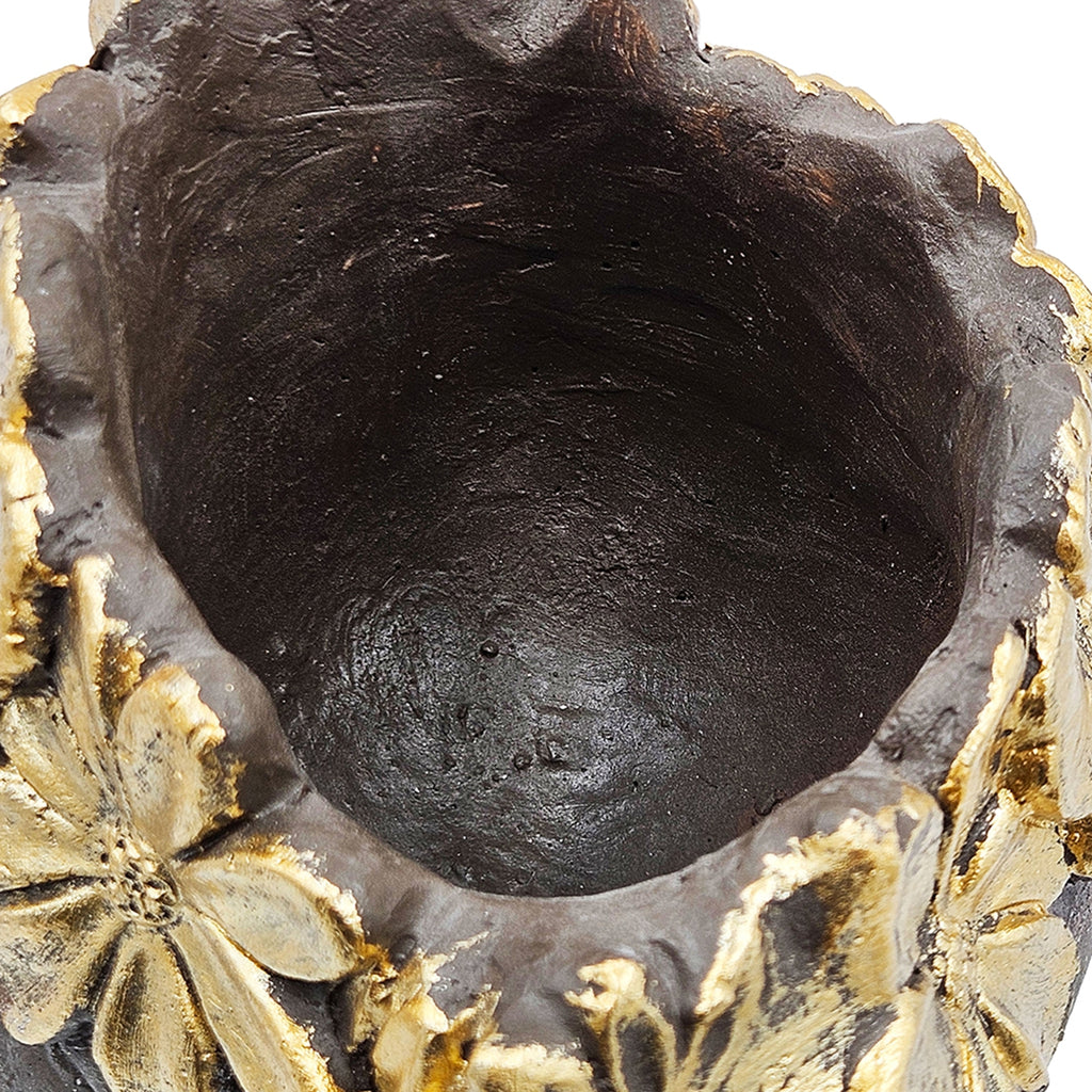 Magnesium Dog Statue Planter, 9.3 x 13 Inches, Brown with Gold Leaf Crown