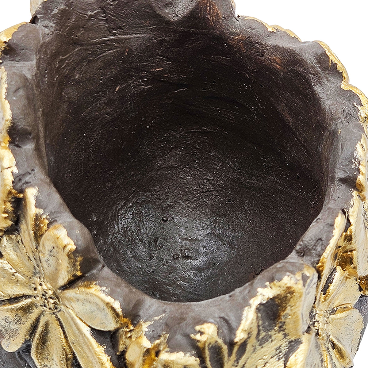 Magnesium Dog Statue Planter, 9.3 x 13 Inches, Brown with Gold Leaf Crown