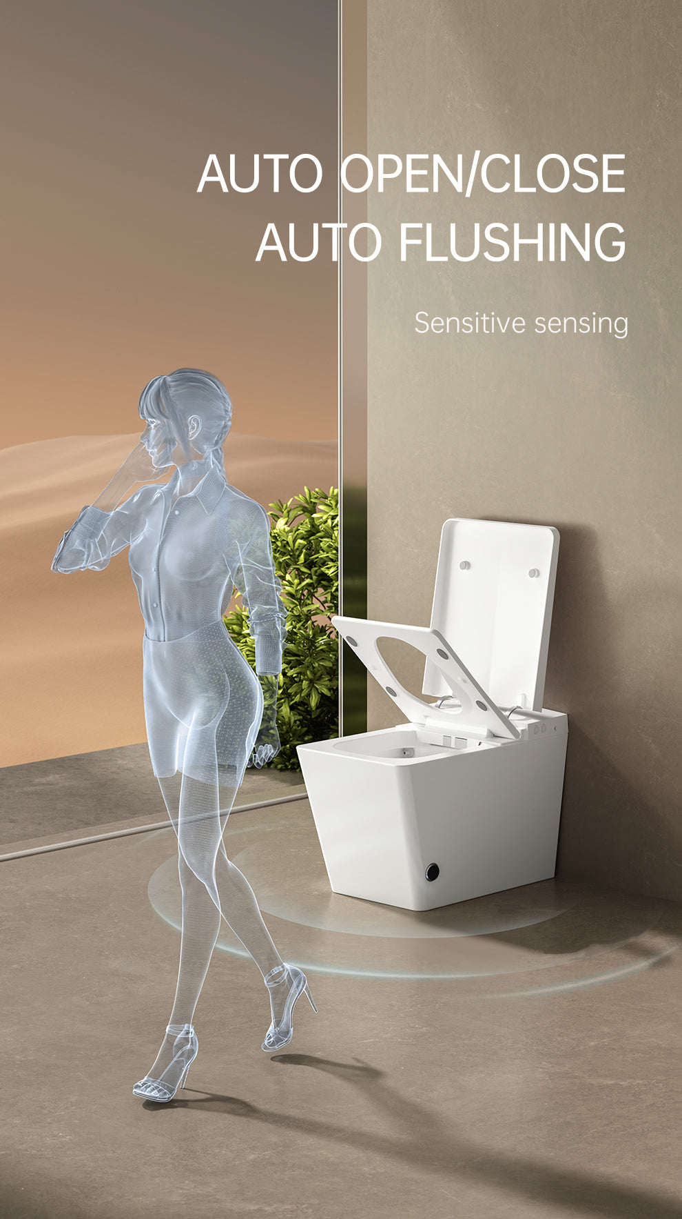 Square Smart Toilet with Built-in Tank