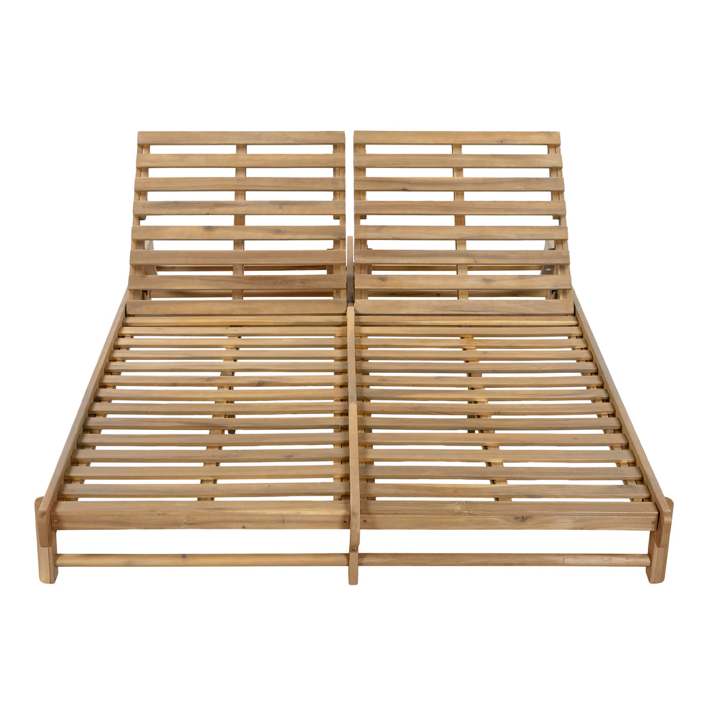 Light Teak Finish Acacia Wood Double Chaise Lounger