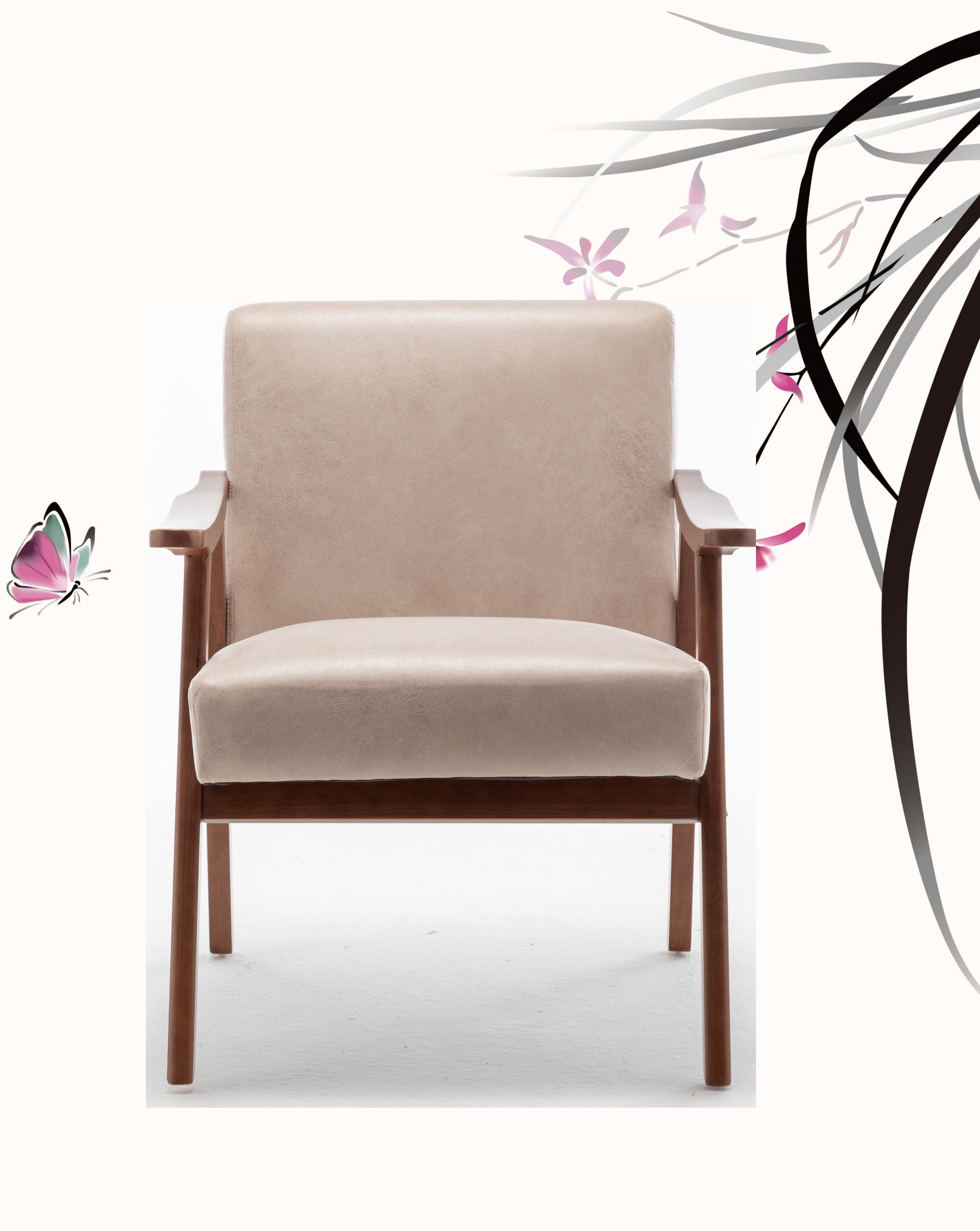 Mid-Century Modern Accent Chair with Microfiber Upholstery